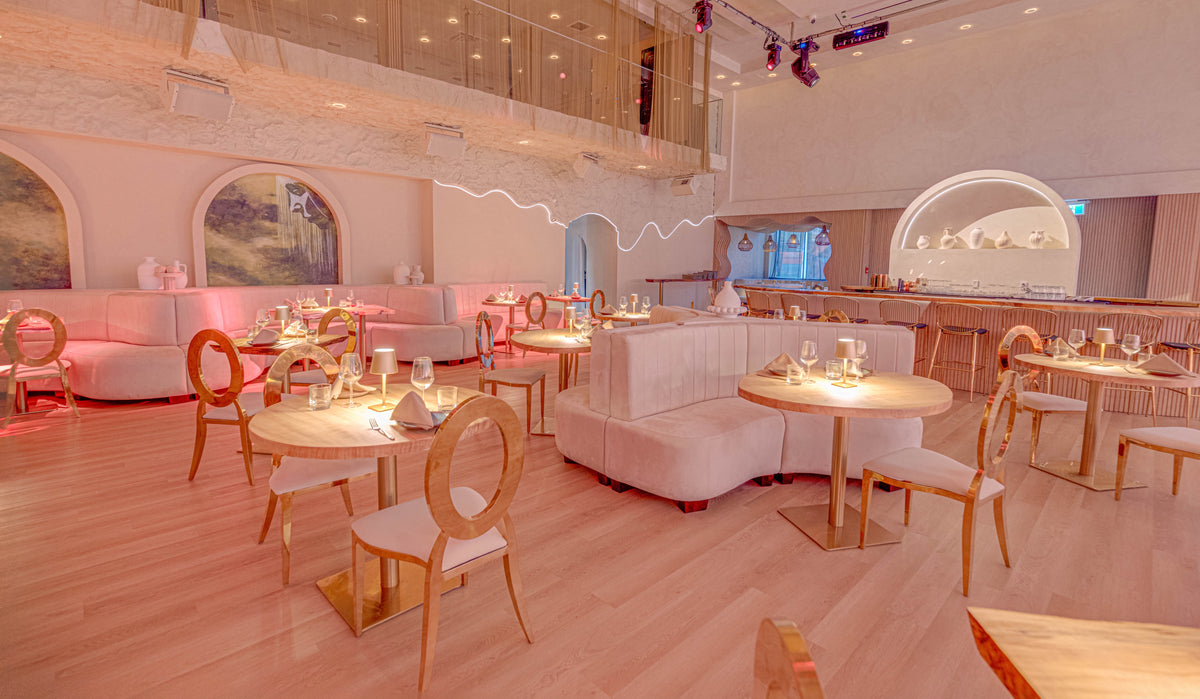 The terrace set for a private event